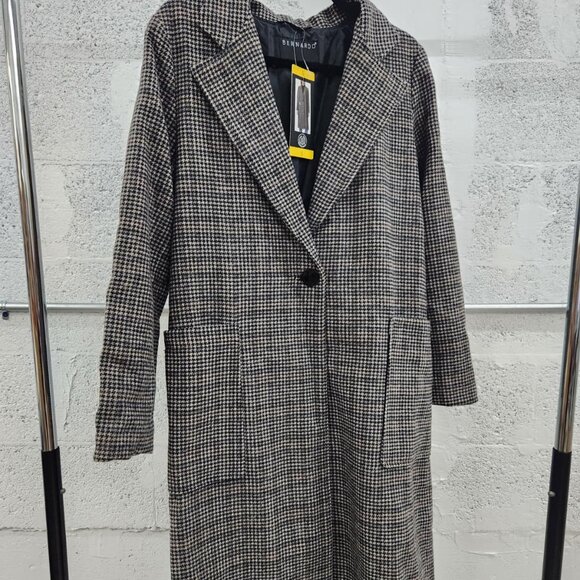 NWT Bernardo Women’s Microhoundstooth Wool Duster Coat Brown Size S - Picture 3 of 9